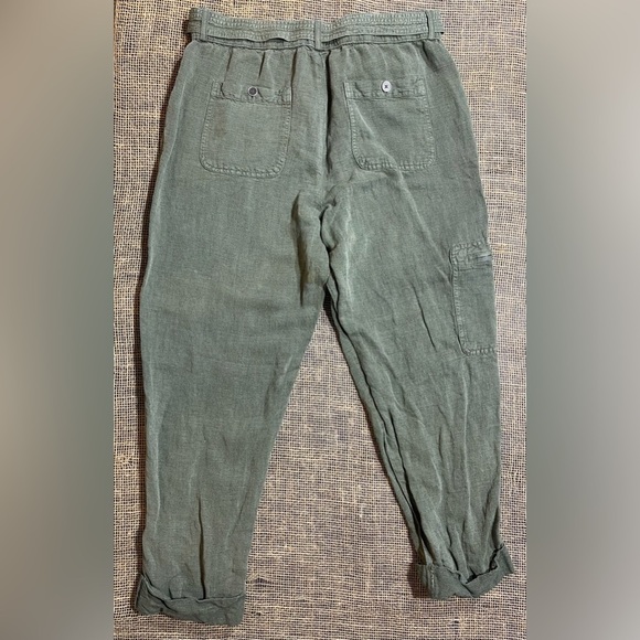 Nicole Miller NY Pants Size Large Olive Green Linen/Lyocell Cargo With Belt - Picture 6 of 7